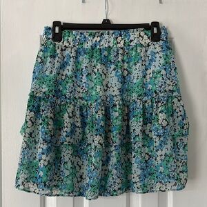 LOFT Blue and Green Floral Mini Skirt